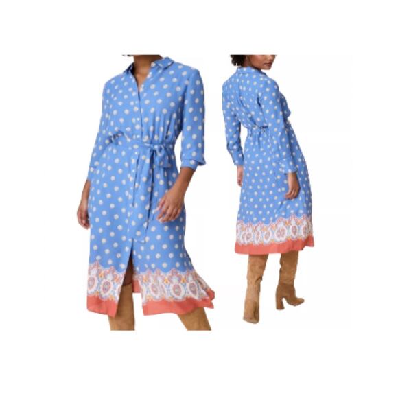 Untuckit for her Susan Midi shirt dress size 16 paisley block print belted - Picture 1 of 13